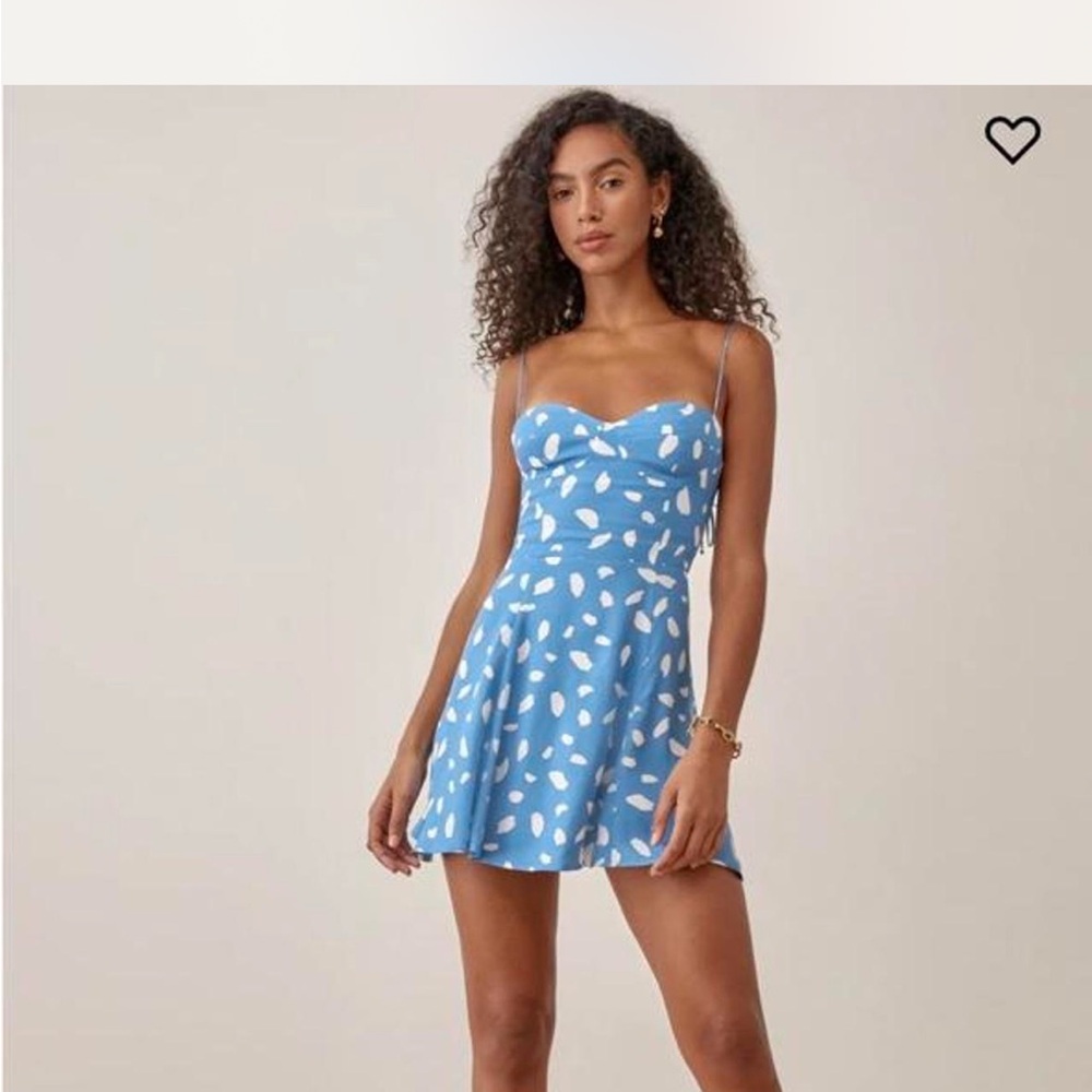 Reformation NWT saskia tie strap Blue and White Mini Dress in wave